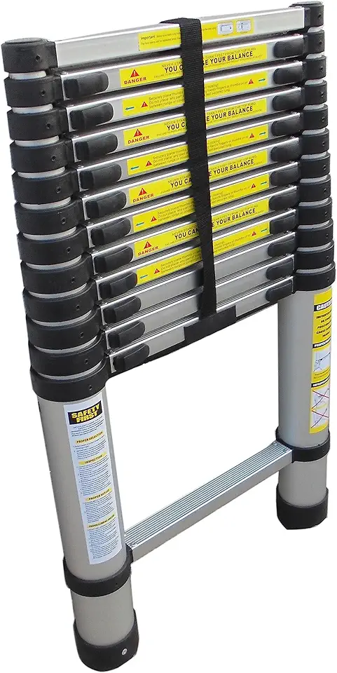 Escada Telescópica de Alumínio 12 Degraus de 3,8 Metros, Resistente, Sapatas Anti-Deslizante, Travas nos degraus, Fácil de Guardar.
