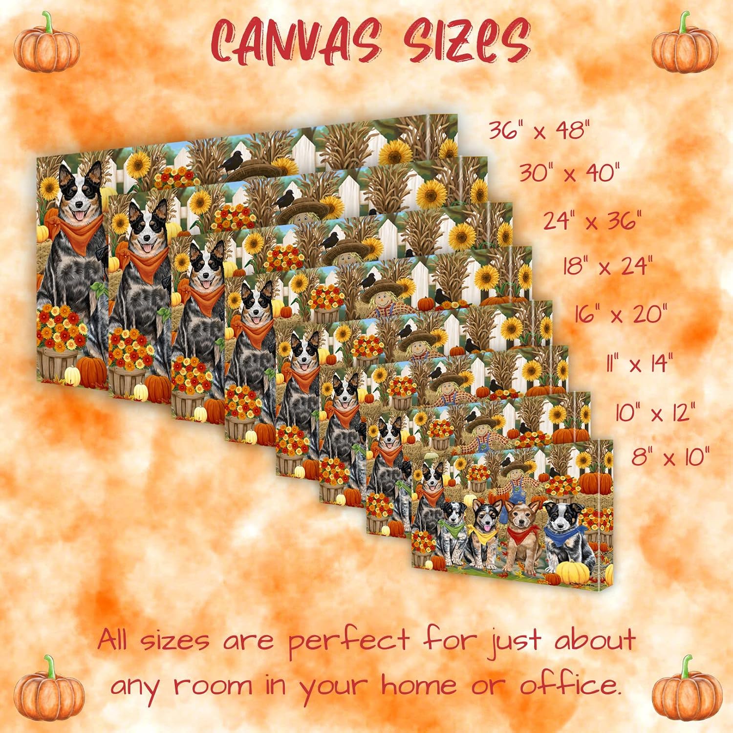 Doggie of the Day Fall Festival with Australian Cattle Dogs Canvas Wall Art - Premium Quality Ready to Hang Room Decor - Flat Rolled 11" x 14"