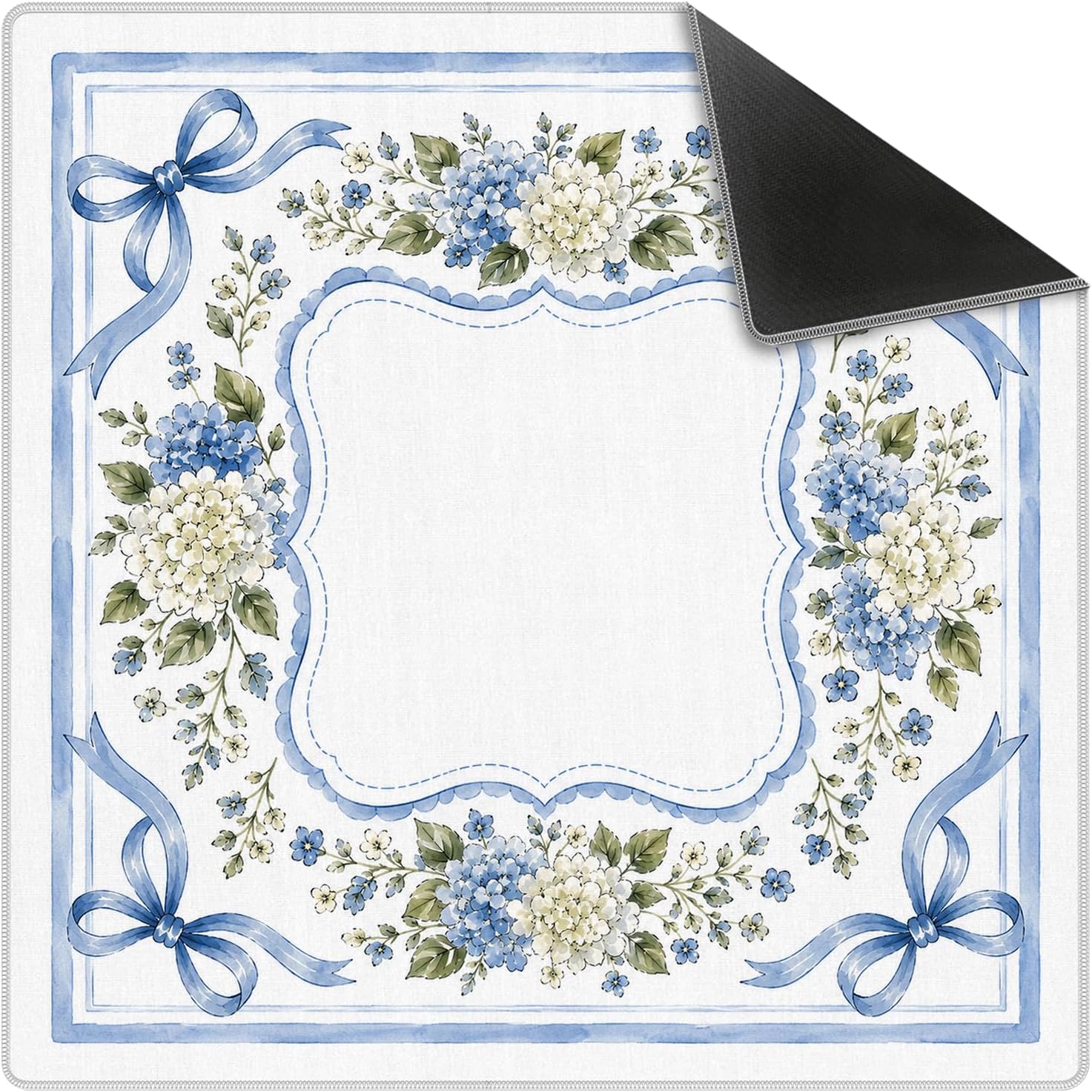 Coquette Blue Bow Hydrangea Mahjong Mat 31.5x31.5 Inch