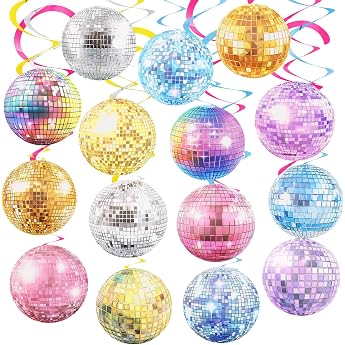 Pack of 35 Disco Ball Party Streamers Disco Ball Hanging Spirals 70s 80s 90s Theme Party Decorations Colourful Streamers Hanging Swirl Party Blankets Decoration Disco Rock Hippie Accessories