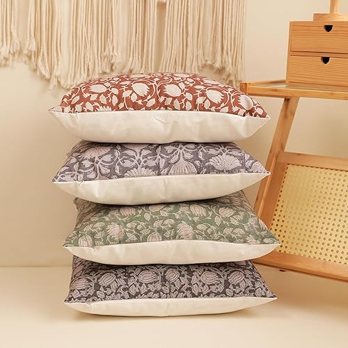 Miniatura 6 de Juego de 2 almohadas con estampado de bloques, 20 x 20 pulgadas, fundas de almohada decorativas neutras para sala de estar, fundas de almohada