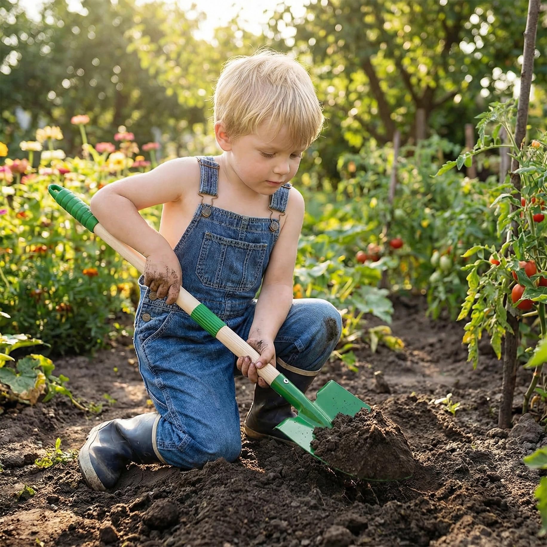 Set da giardinaggio per bambini 6 pezzi Attrezzi da giardinaggio per bambini con rastrello a pala per ragazzi e ragazze dai 3 anni in su, verde