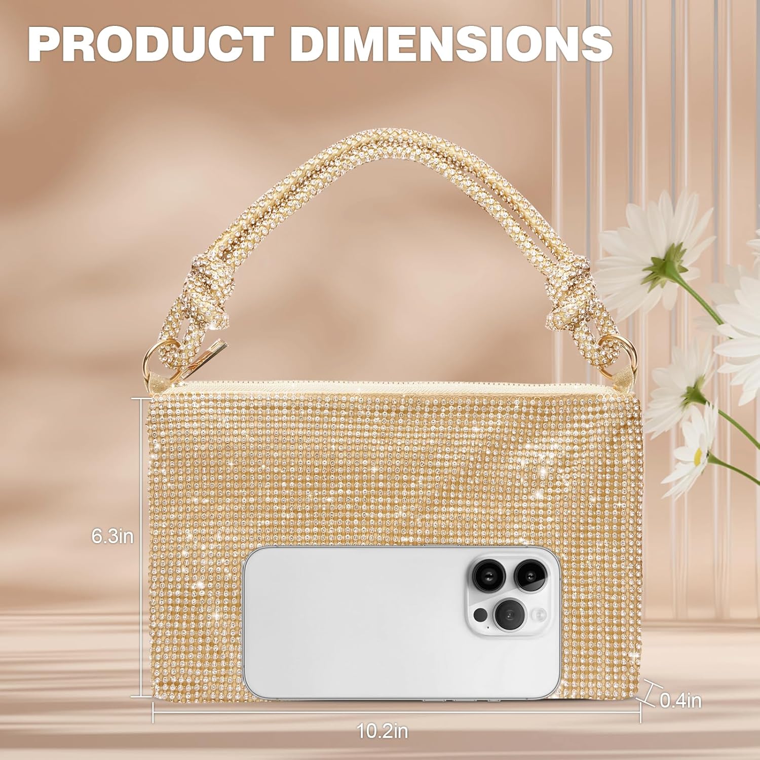 Clutch Purse for Women,Sparkly Rhinestone Evening Bag Wedding & Party Accessories,Handbag Fits Phone,Wallet & Lipstick - Image 4