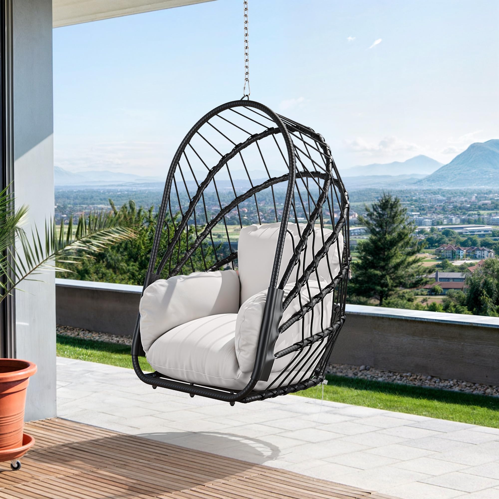 YITAHOME Hamaca colgante sin estructura, mecedora de ratán con cojín lavable, capacidad de carga de 160 kg, silla colgante plegable para terraza, jardín, dormitorio y balcón, color gris