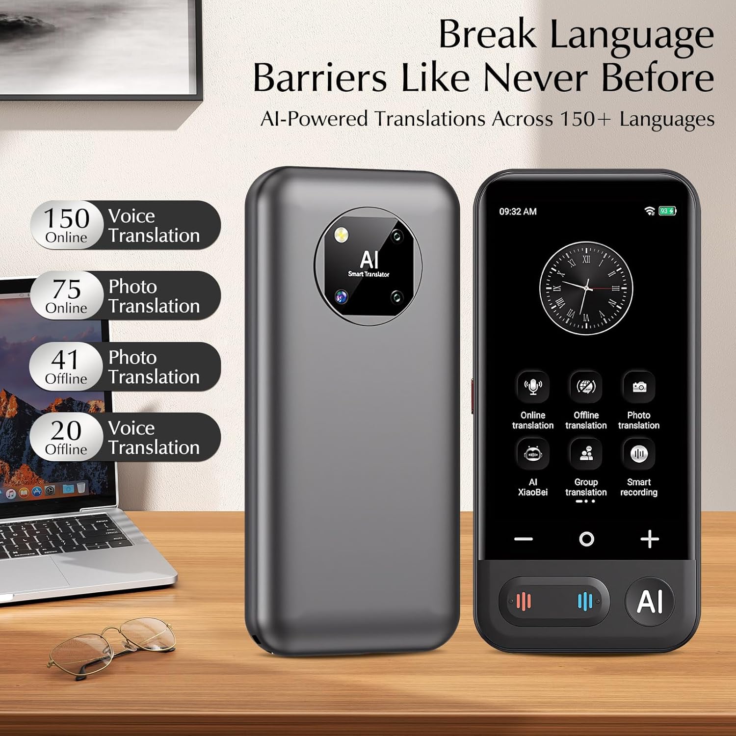 Instant Language Translator Device, 150 Online Translation, 20 Offline Translation, Text Voice Photo Translate, AI Translator for Any Languages, Works on Wifi or No-wifi, Traductor de idiomas