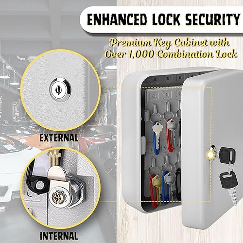 Miniatura 4 de Flexzion Soporte de pared para llaves con código, organizador de caja de llaves de capacidad para 40 unidades, soporte para llaves, caja de