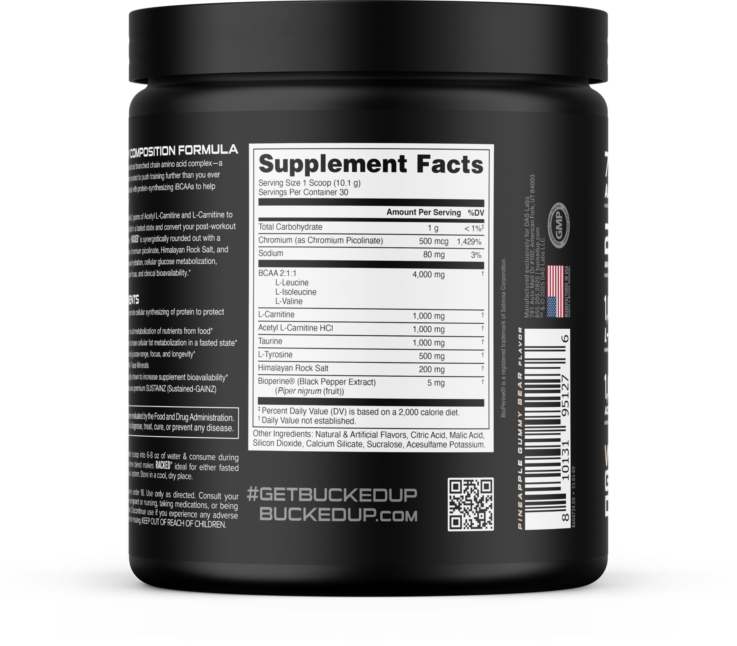 Bucked Up Racked White Gummy Deer | Intra Workout BCAA 2-1-1 Formula with L Carnitine Acetyl L Carnitine Taurine and L Tyrosine | Amino Acid Powder Supplement (30 Servings) — Amazon image 3
