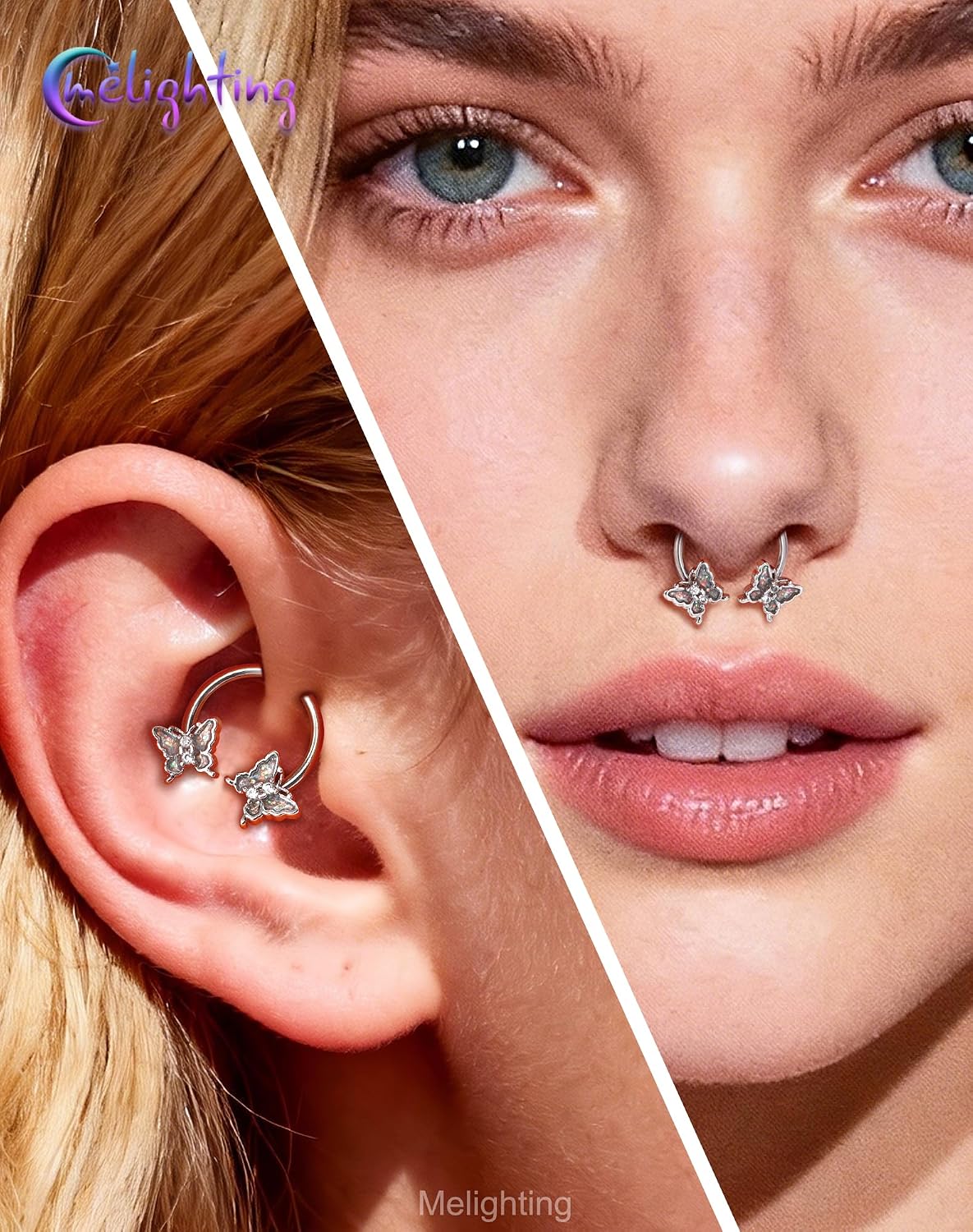 Melighting 16G Butterfly Septum Ring, 10 mm Daith Piercing Jewelry Stainless Steel 316L, Cartilage Helix Earring, Septum Clicker For Women