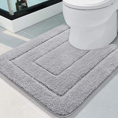 Miniatura 7 de Buganda Alfombras de microfibra en forma de U para baño e inodoro, tamaño de baño 24 x 16 pulgadas y tamaño de inodoro 24 x 20 pulgadas, color gris,