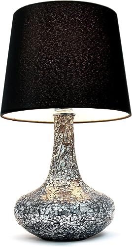 Miniatura 4 de Simple Designs LT3039-BLK - Lámpara de mesa con mosaico de vidrio, pantalla de tela Genie, color negro (paquete de 4)