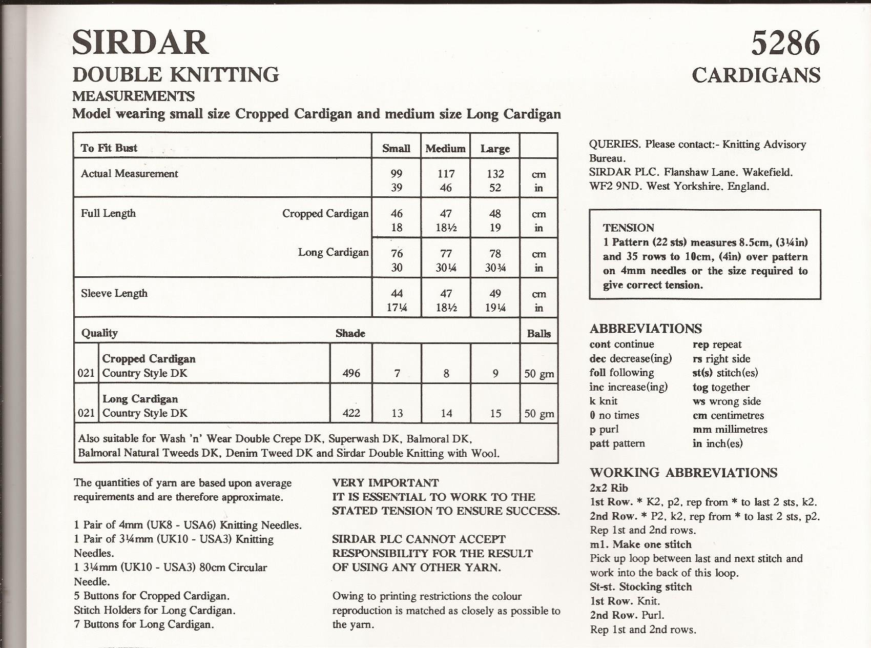 Country Style DK Cardigans Sirdar Knitting Pattern 5286