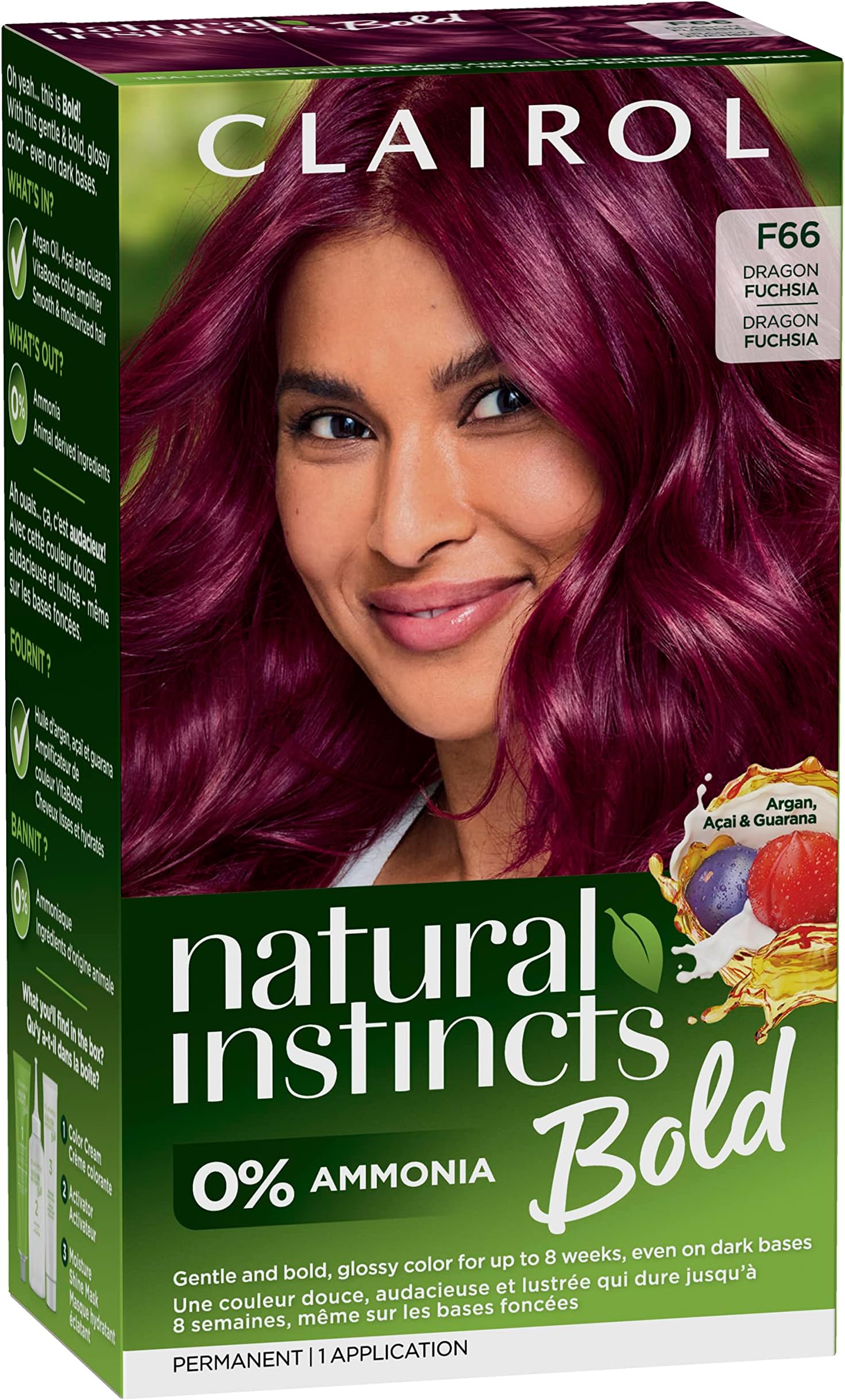 Clairol Natural Instincts Bold Permanent Hair Dye, F66 Dragon Fuchsia Hair Color, Pack of 1
