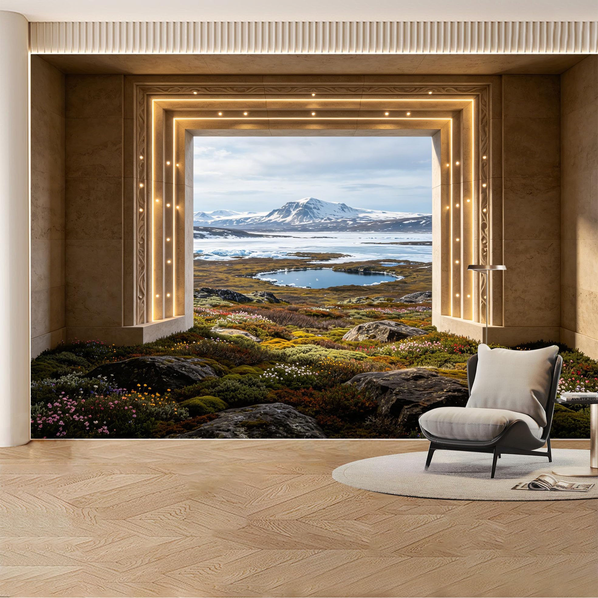 Custom Wall Mural Wallpaper Mountain Lake Landscape Nature 3D Effect Wall Decor Large Wall Art Misty Nordic Sunset Removable SelfAdhesive Large Photo for Living Room， Bedroom， Office