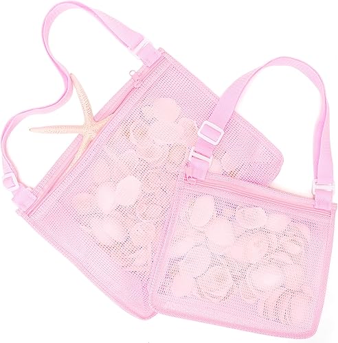 Tagitary Bolsa de malla para juguetes de playa, juguetes de arena para recoger conchas, bolsa de piscina con cremallera, artículos esenciales para