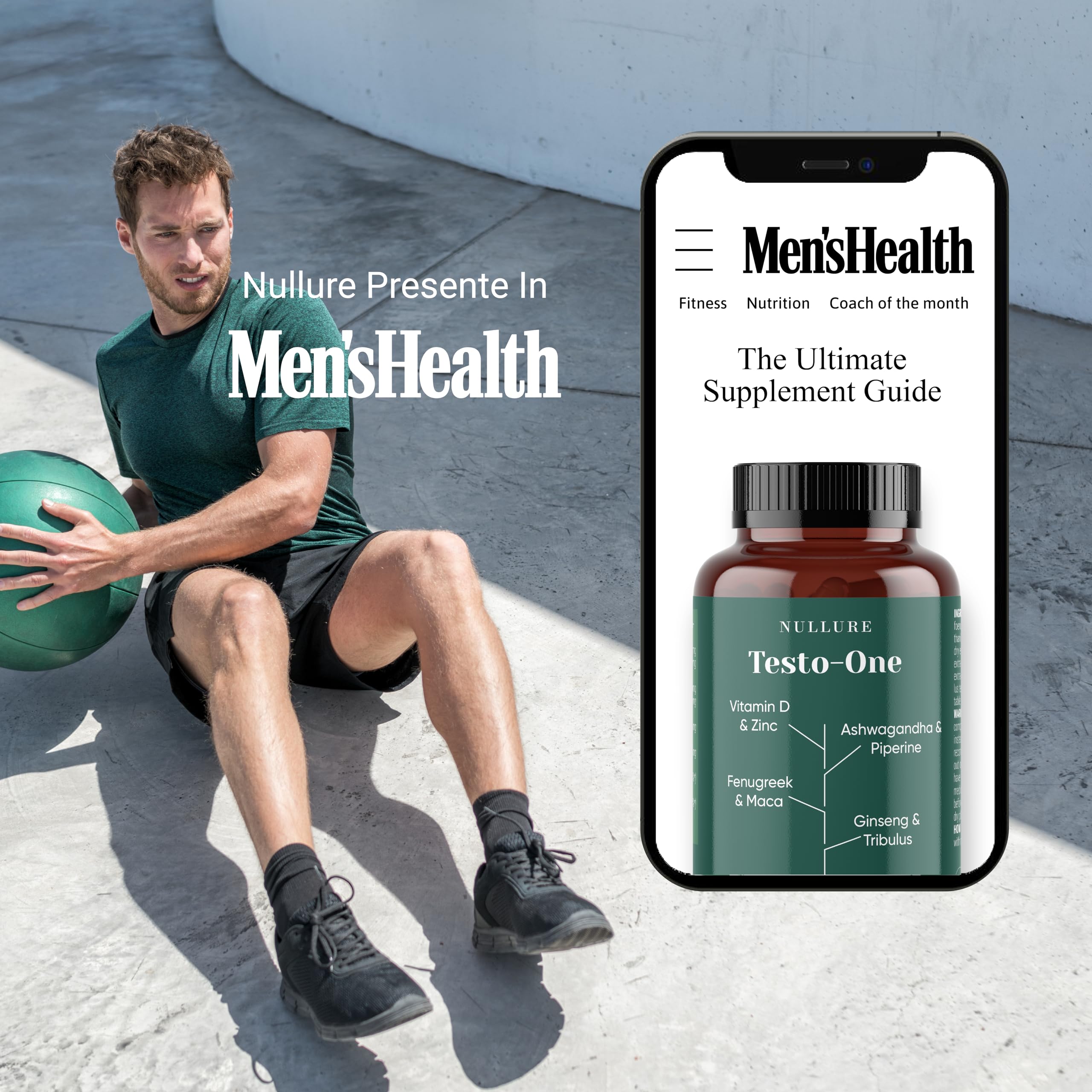 Nullure Testo-One® | Senza Stearato di Magnesio | Testato da laboratori indipendenti | Maca +Tribulus Terrestris + Ashwagandha + Ginseng + Fenogreco + Zinco|120 capsule (2 mesi)