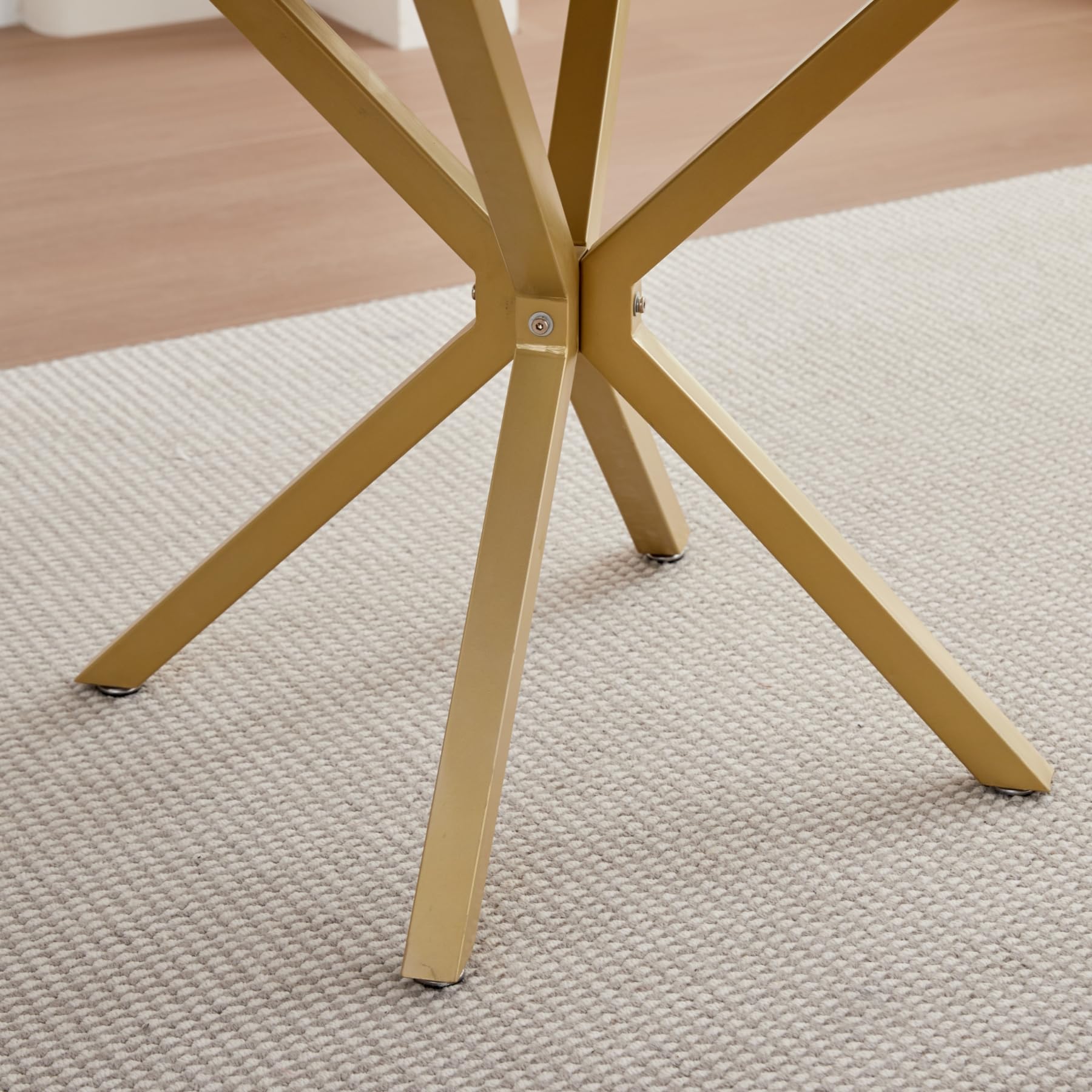 GrandCA HOME Set di Tavolo e Sedie da Pranzo, 100×100×76.5 CM Tavolo da Pranzo Rotondo, 4 Sedie da Cucina Imbottite, per Sala da Pranzo, Soggiorno, Cucina (Marmo-GD + Rosa)