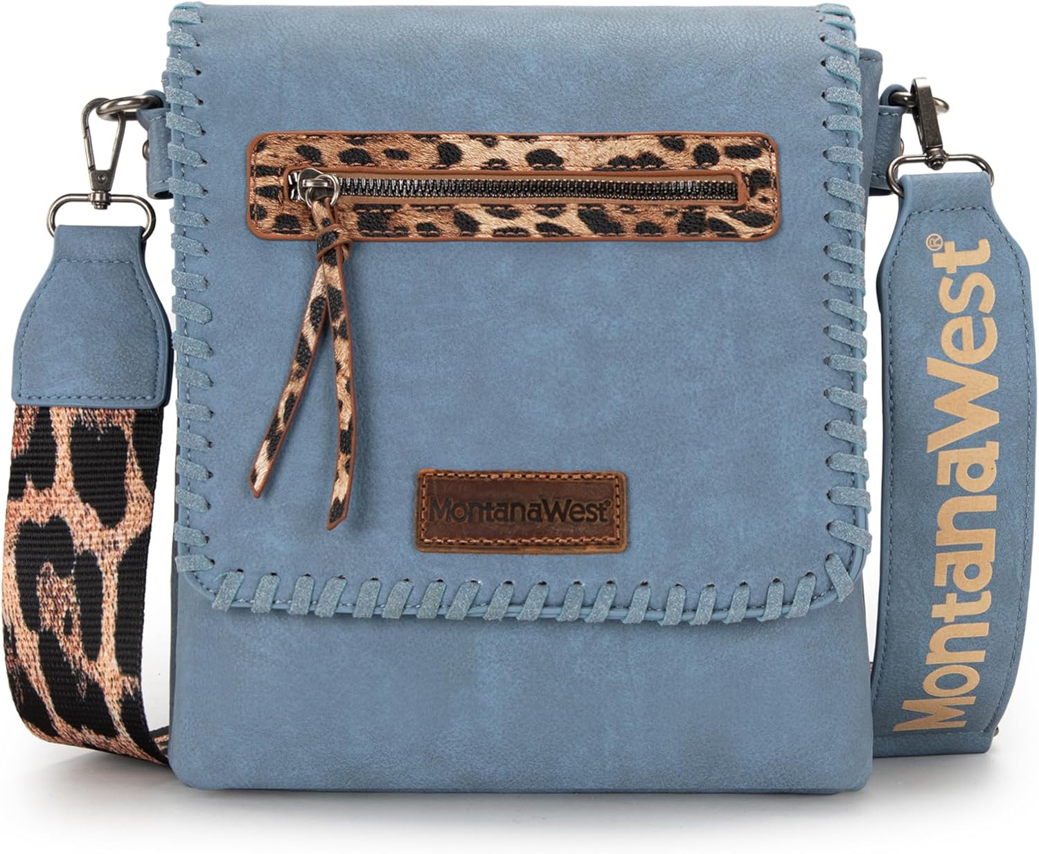 Montana West Crossbody Bags for Women with Dual Compartments Western Crossbody Purse with Leopard Print Guitar Strap