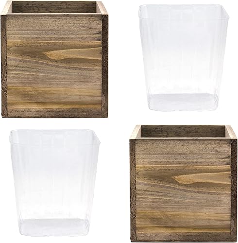 Miniatura 4 de CYS EXCEL 2 macetas de cubo blanco de 5 pulgadas con forro de plástico extraíble  Múltiples opciones de maceta cuadrada de madera natural  Caja de