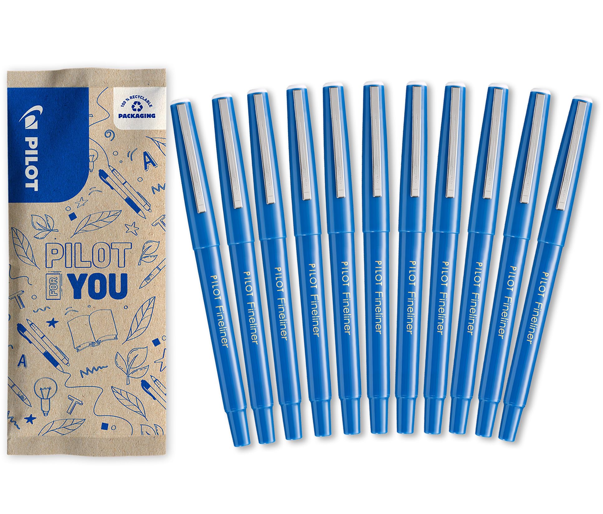 PILOT - Pack of 10 +1 Free Fineliner - Felt-Tip Pens - Fine Liquid Ink Felt-tip - Fluid Line - Quick Drying - Blue - Medium Tip