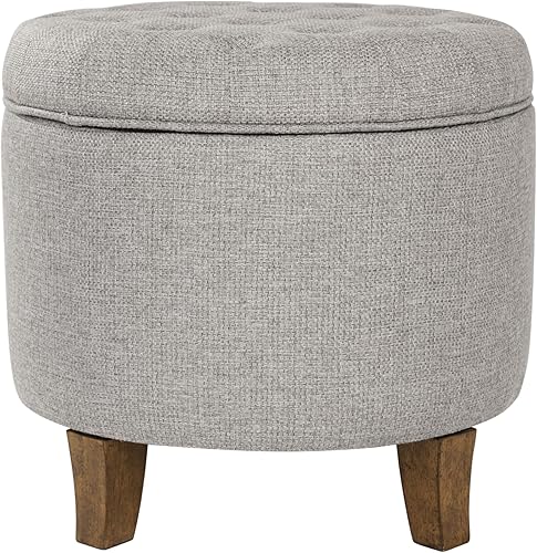 HomePop Decoración para el hogar | Otomana tapizada redonda con botones y reposapiés | Otomana con almacenamiento para sala de estar y dormitorio |