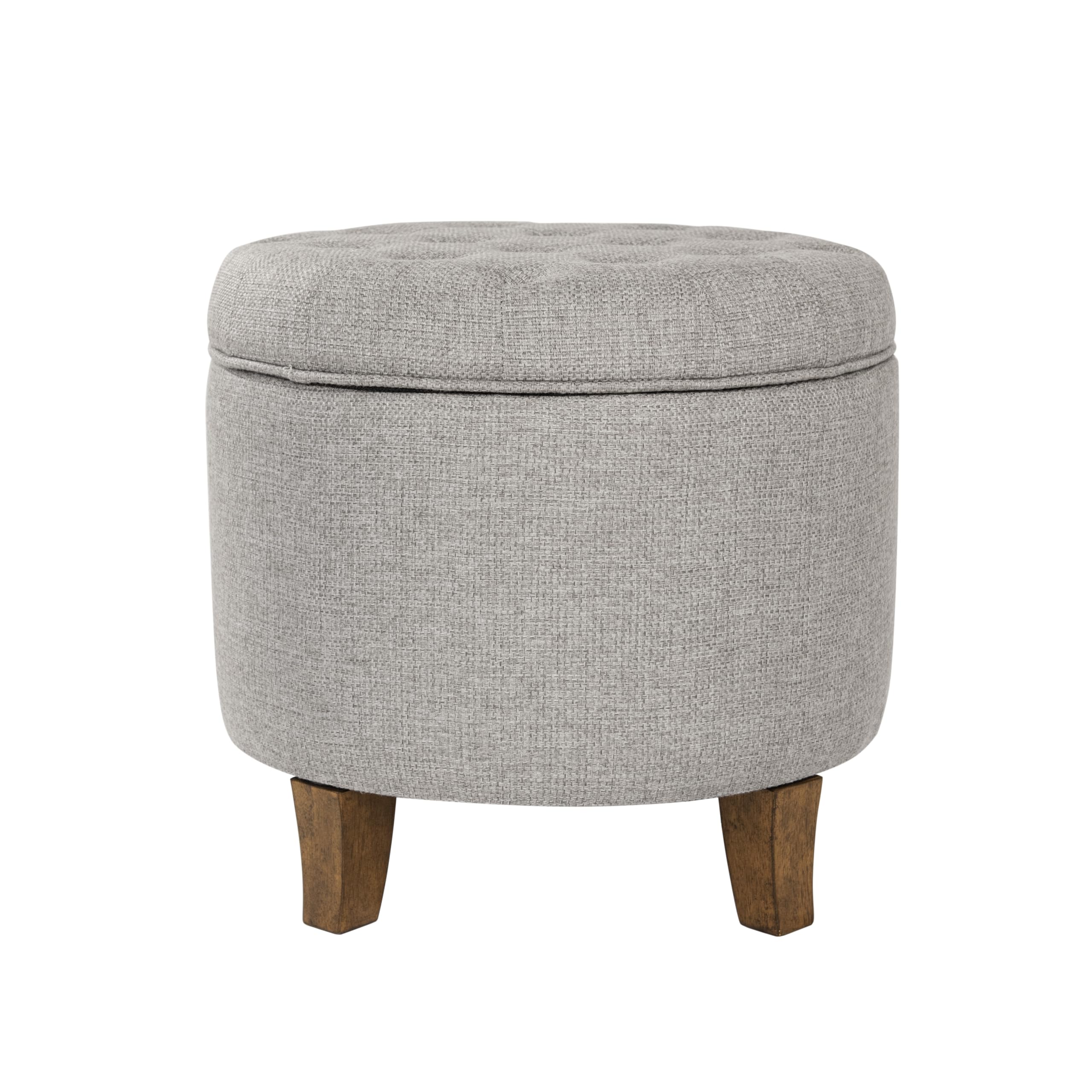 HomePop 19" Button Tufted Round Storage Ottoman - Gray Fabric