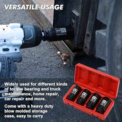 Miniatura 7 de CASOMAN Juego de dados de impacto de tuerca de eje profundo de transmisión de 12 pulgada, métrica de 12 puntos, CR-MO, 30,32,34,36 in, juego de