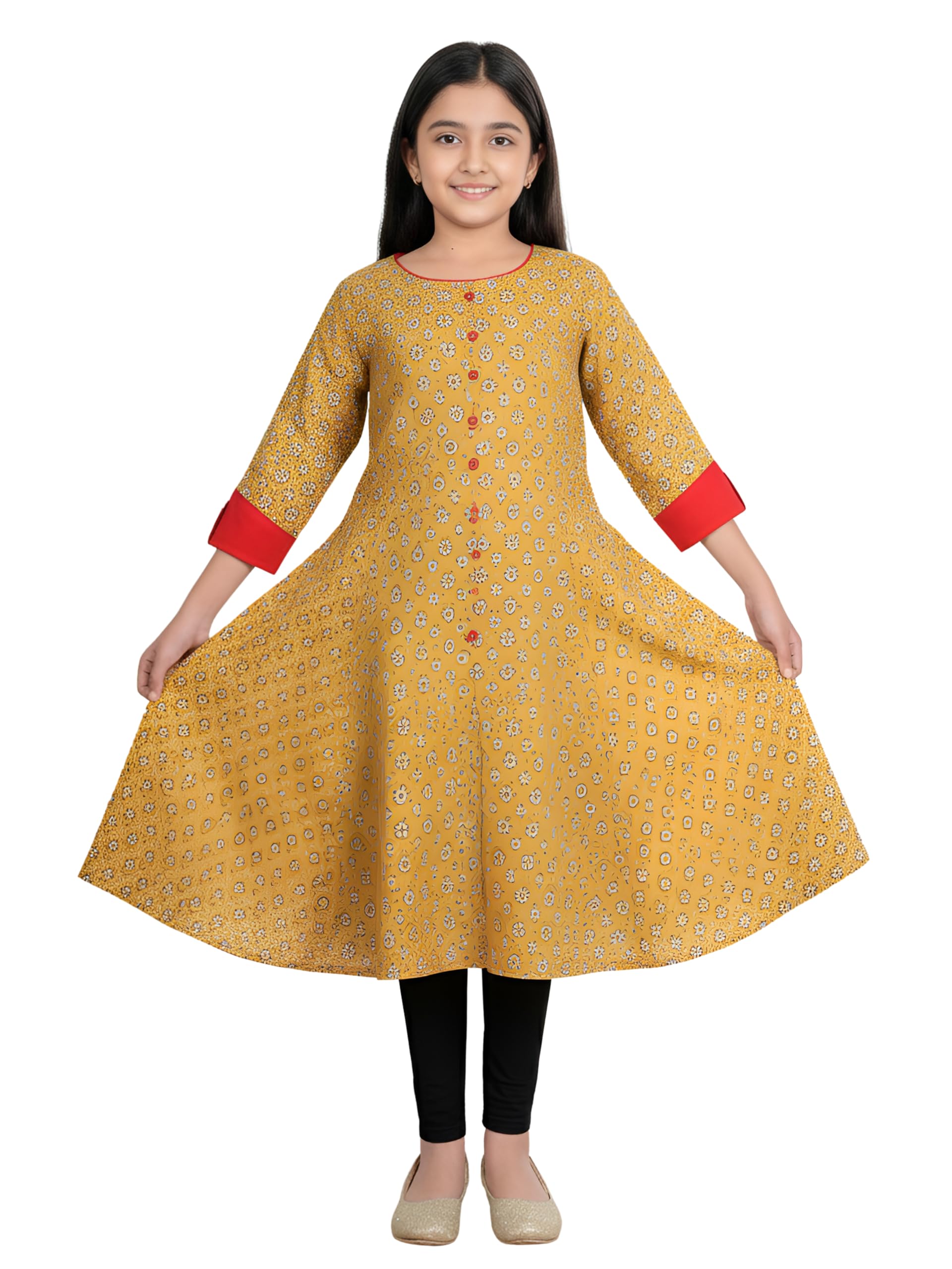 Yash Gallery Kids Cotton Floral Printed Anarkali Maxi Dress for Girls-image-23