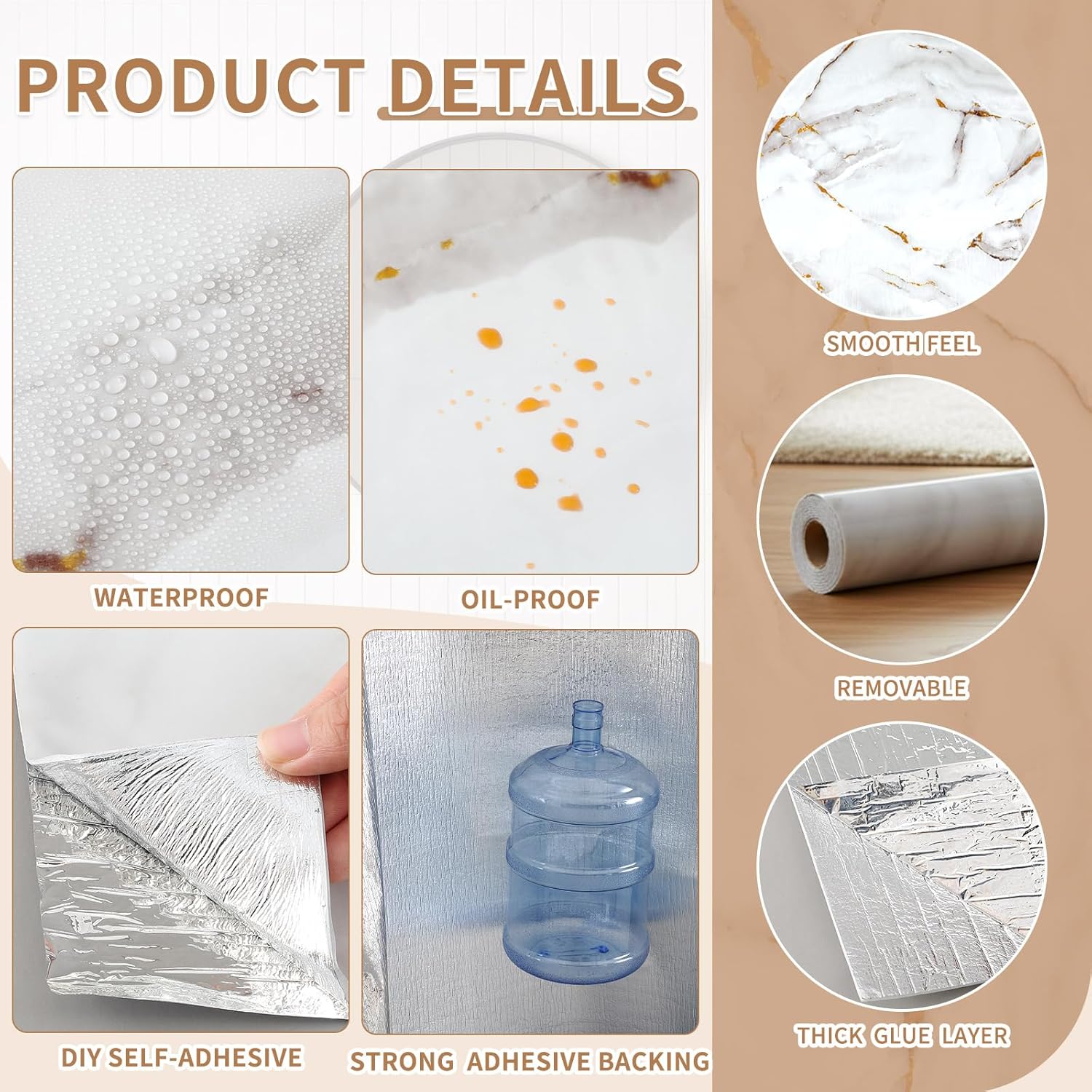 118" x 47" Marble Peel and Stick Waterproof Wall Panels PVC Self Adhesive Marble Wallpaper Backsplash Tile for Kitchen, Living Rooms, TV Walls, Not Real Tile, 38.75 Sq. Ft(Elegant)