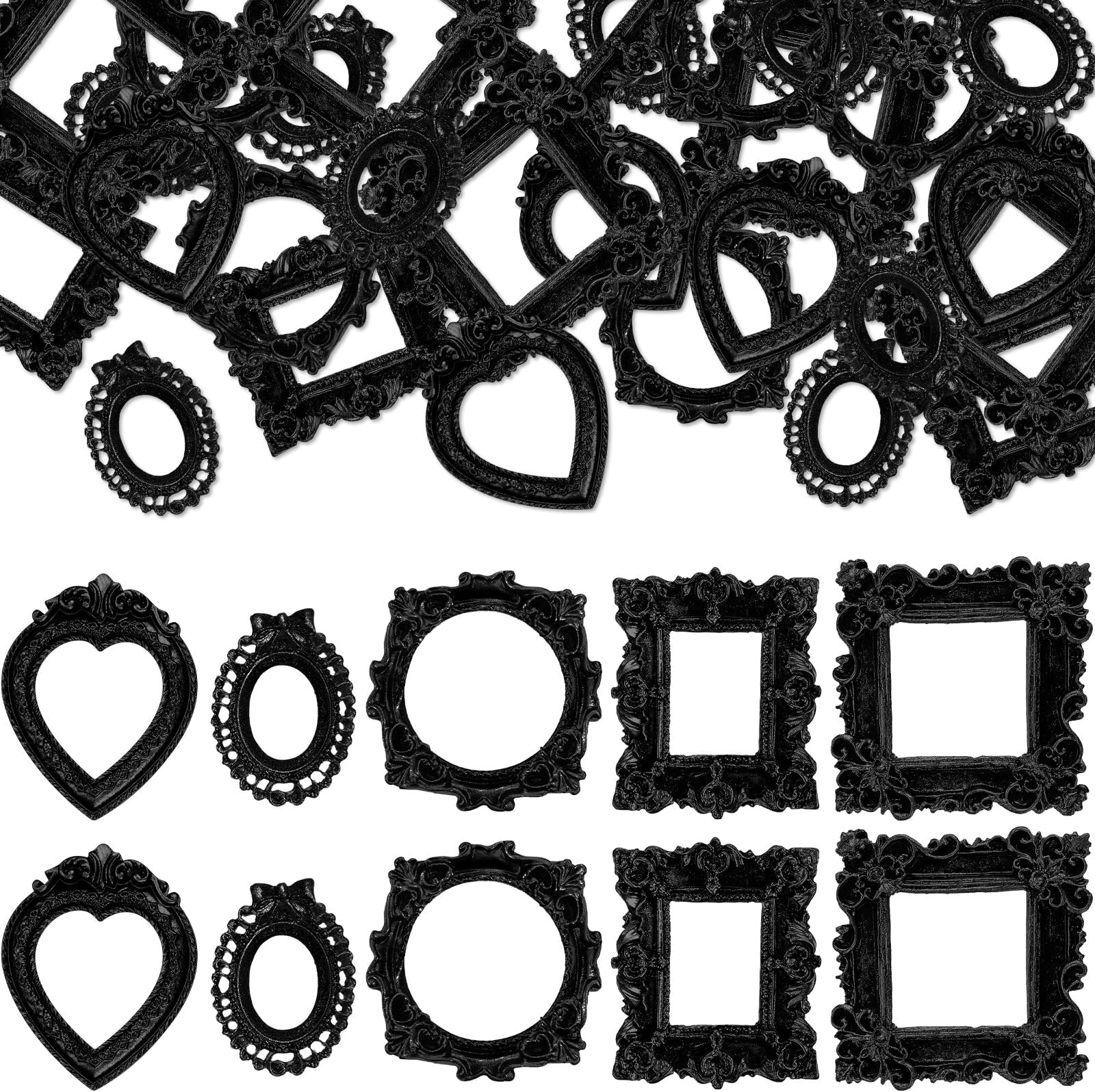 Vicenpal 40 Pcs Vintage Resin Picture Frame Antique Mini Resin Jewelry Display Photography DIY Small Photo Frame for Photo Home Decoration (Black)