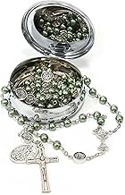 Nazareth Store Pearl 8mm Beads Rosary Necklace Guardian St.Michael Medal & Chalice Centerpiece Holy Communion Rosaries