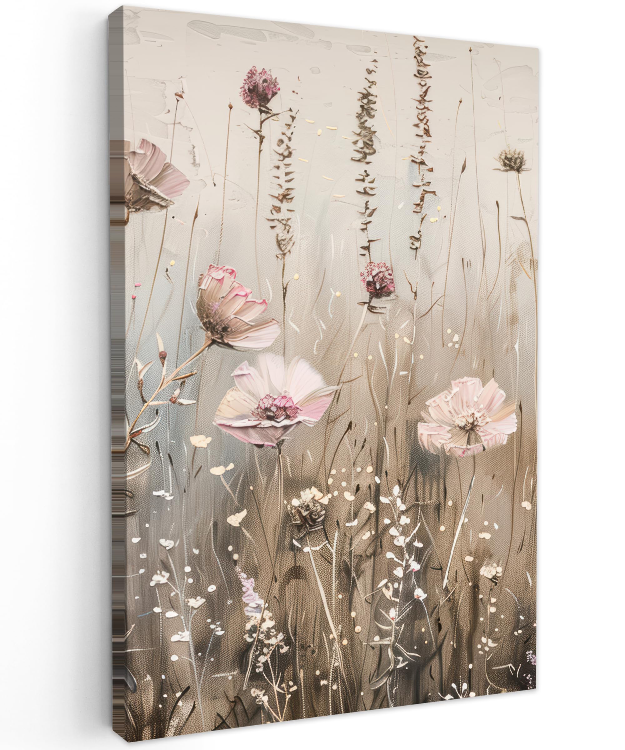 MuchoWow© Canvas Wall Art Work 24"x35" / 60x90 cm House Decoration for Living Room Home Decor Pictures Walls Flowers - Pink - Modern - Beige