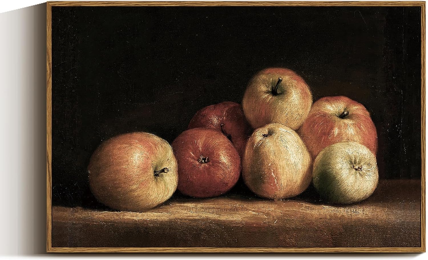 VIYYIEA Vintage Framed Apple Wall Art, Kitchen Bedroom Dining Room Fruit Art Decor, Still life of apples Canvas Print Paintings, French Country Home Farmhouse Dark Decor, 16x24 Inch Still Life of Apples 24"L x 16"W