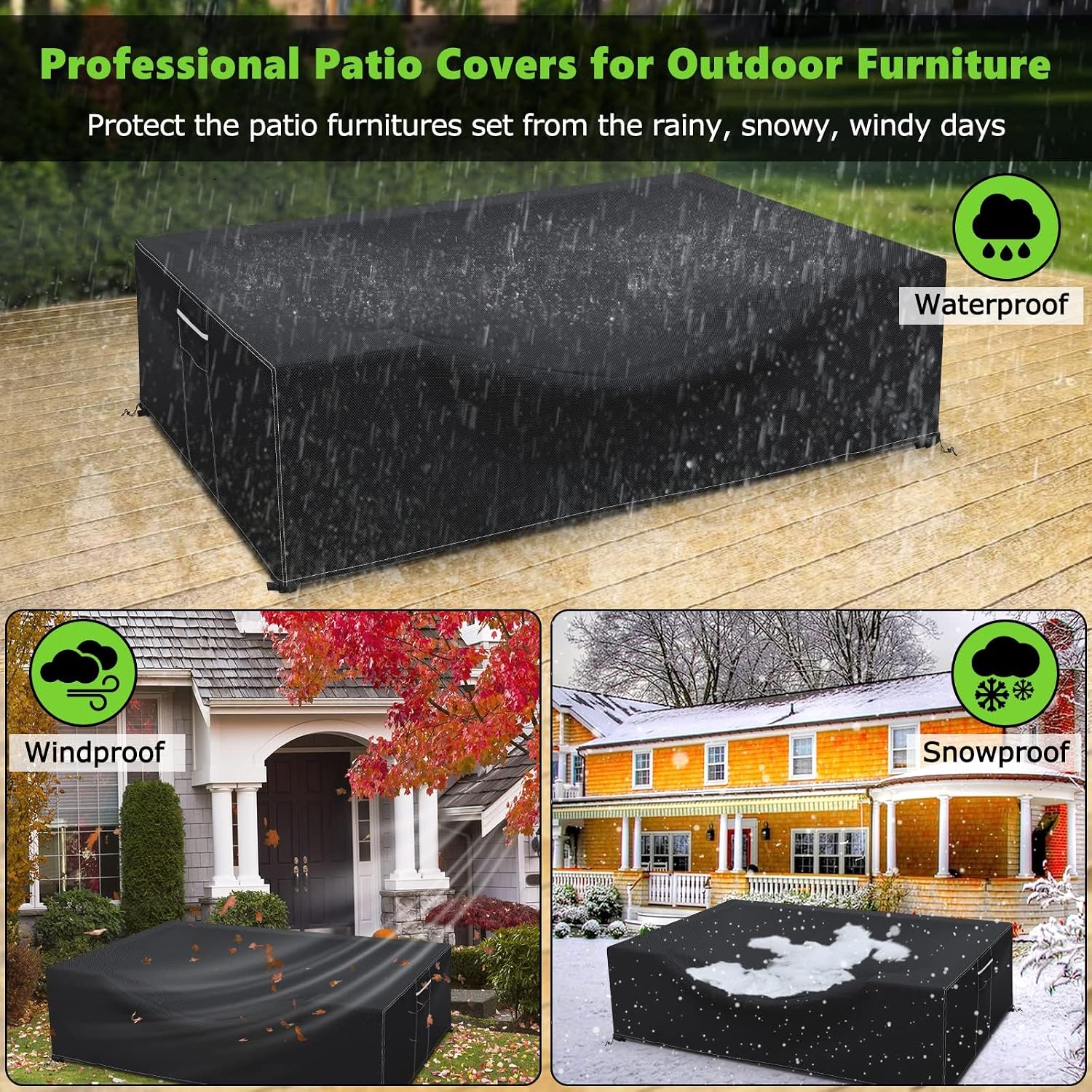 Patio Furniture Covers Waterproof, Heavy Duty 600D Outdoor Furniture Covers for Outside Sectional Sofa Set,Tear Resistance and Anti-UV, Black,108"L x 82"W x 28"H
