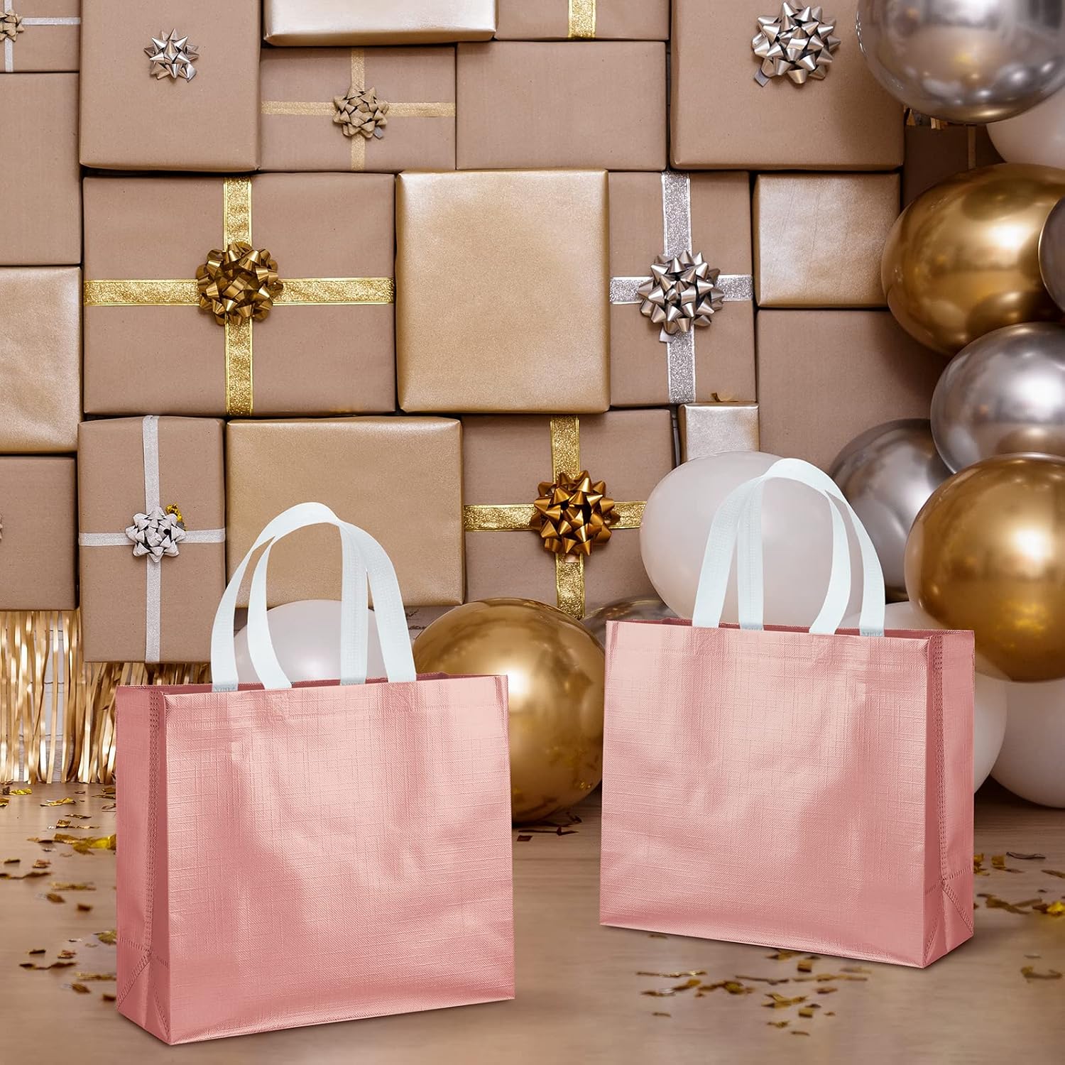 Eccliy 60 Pcs Reusable Gift Tote Bags Housekeeping Appreation Grocery Shopping Bag with Handles for Bridesmaid Wedding(Rose Gold) - Image 6