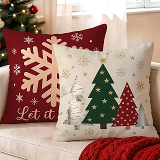 18x18 Throw Pillow Covers Square Cushion Cases Decorative Set of 2 | Soft Plush Fabric; Modern Snowflake & Tree Snow Text; Winter Couch Holiday Decor Pillowcase; Pack of 2 Slips; No Insert