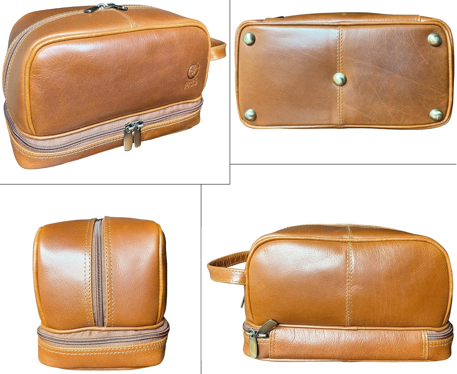 RUSTIC TOWN Leather Toiletry Bag - Waterproof Ditty Kit for Men and Women, Travel Organizer for Full-Size Essentials, TSA Approved