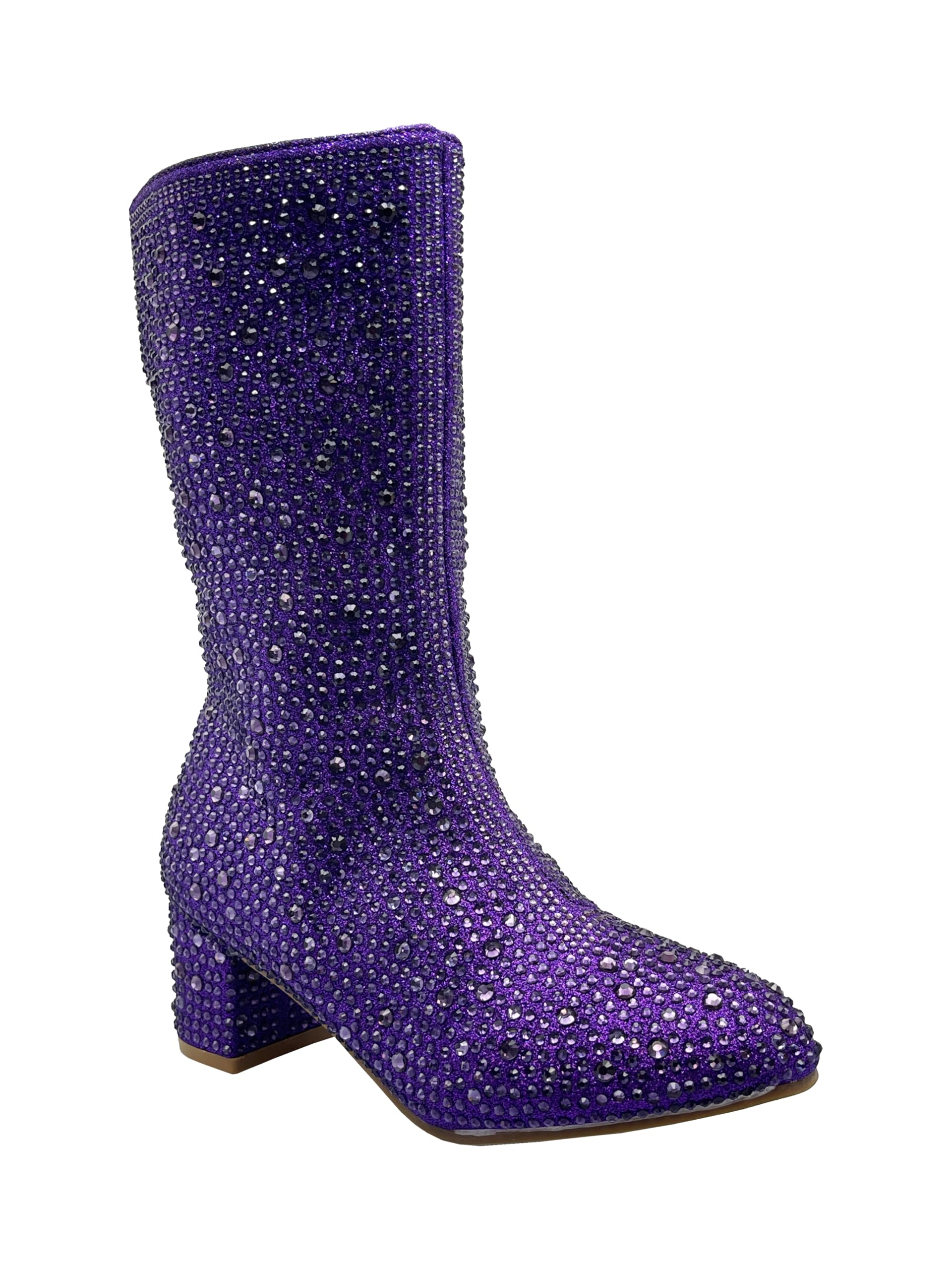 ABSOLEX Girl's Rhinestone Round Toe Knee High Chunky Low Heel Boot