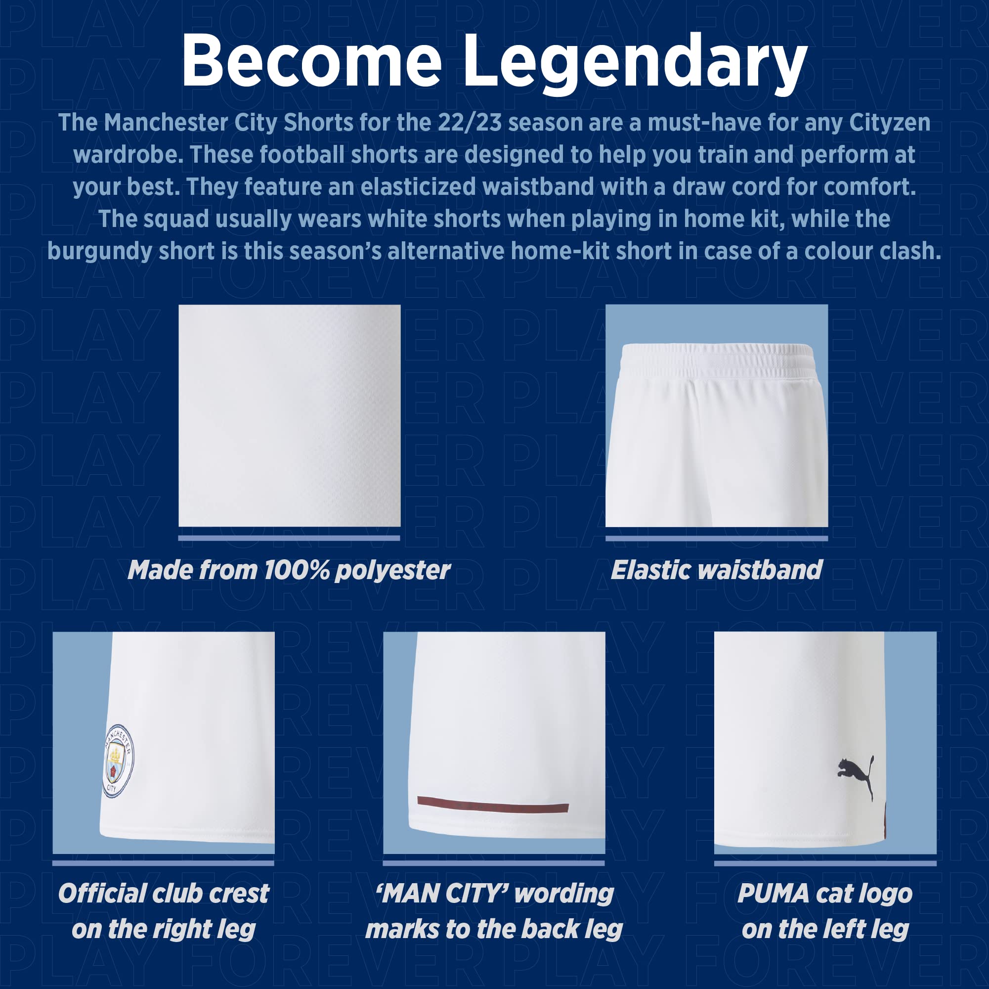Puma MCFC Shorts Replica Homme, Peacoat-Whisper White, FR : L (Taille Fabricant : L)