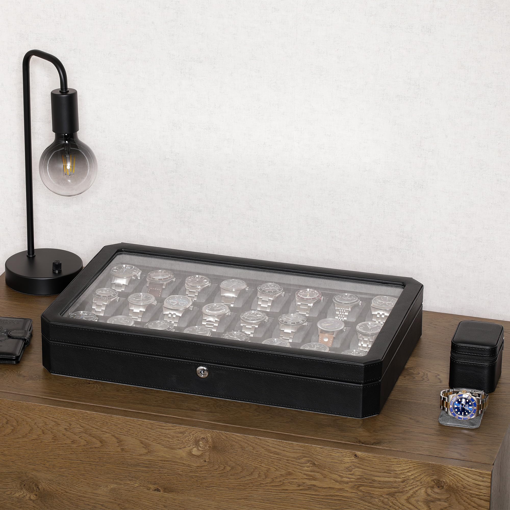 ROTHWELL　腕時計ケース　12スロット　コレクションケース　黒　未使用高級 Amazon.com: ROTHWELL 24 Slot Watch Case with Lock – Luxury Watch