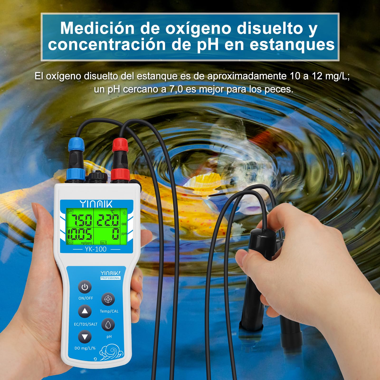 Medidor de Oxígeno Disuelto, Probador de pH DO SALT EC TDS Temp, Medidor de DO Inteligente con Compensación de Sal y Altitud, Monitor de DO Digital para Acuario, Acuicultura, Elaboración Científica | Medidor de temperatura 6 en 1 pH DO sal EC TDS con sali
