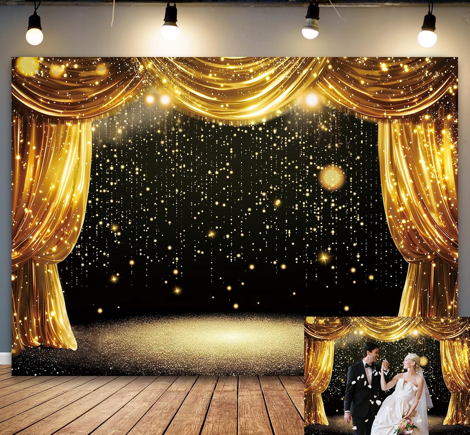 Black Gold Backdrop Black Gold Curtains Glitter Spots Theater Stage Photography Background Adults Kids VIP Carnival Graduation Prom New Year Birthday Party Decorations Banner Photo Props (10x8FT)