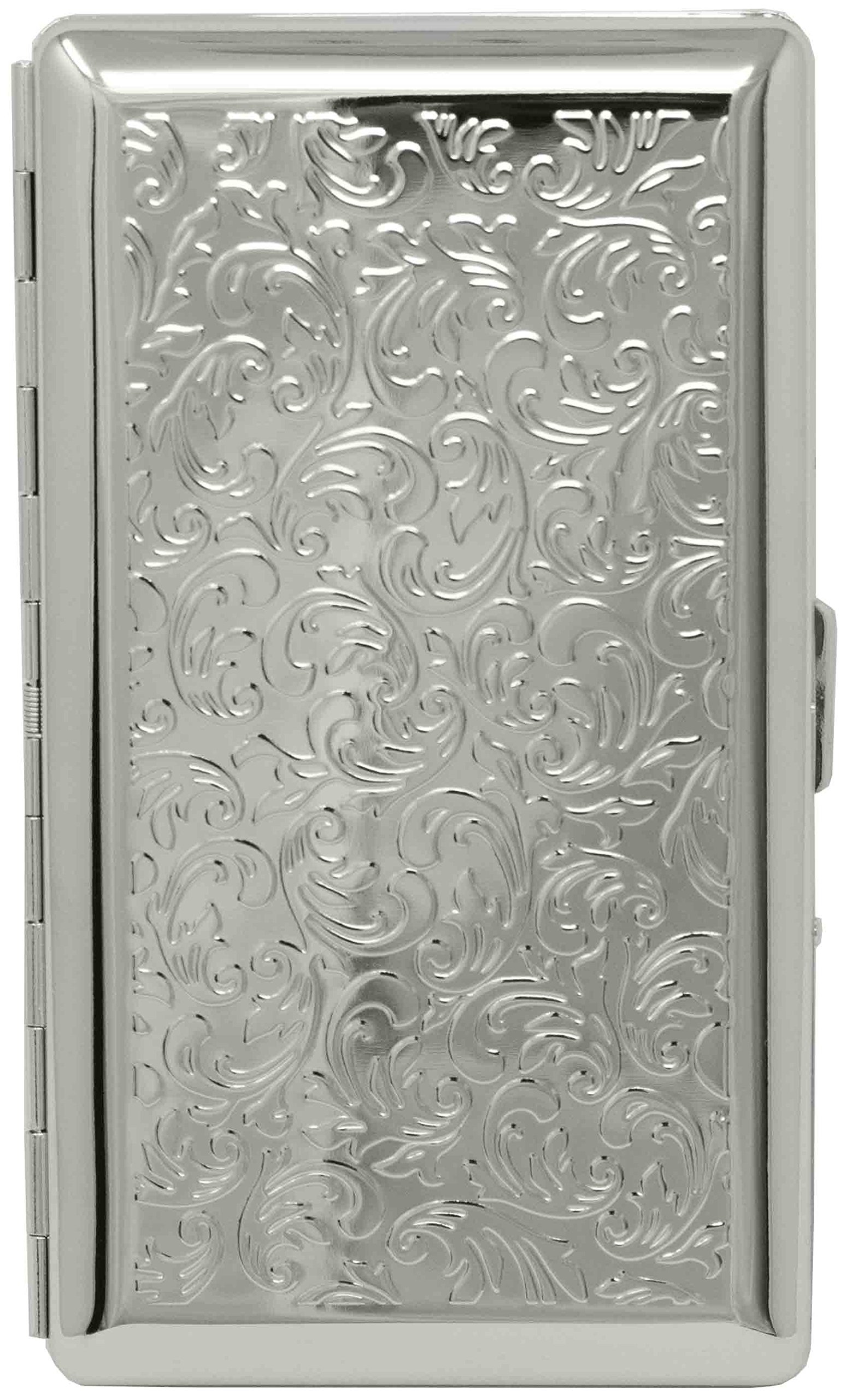 Silver Victorian Print (Half Pack 120s) Metal-Plated Cigarette Case & Stash Box with Mirror