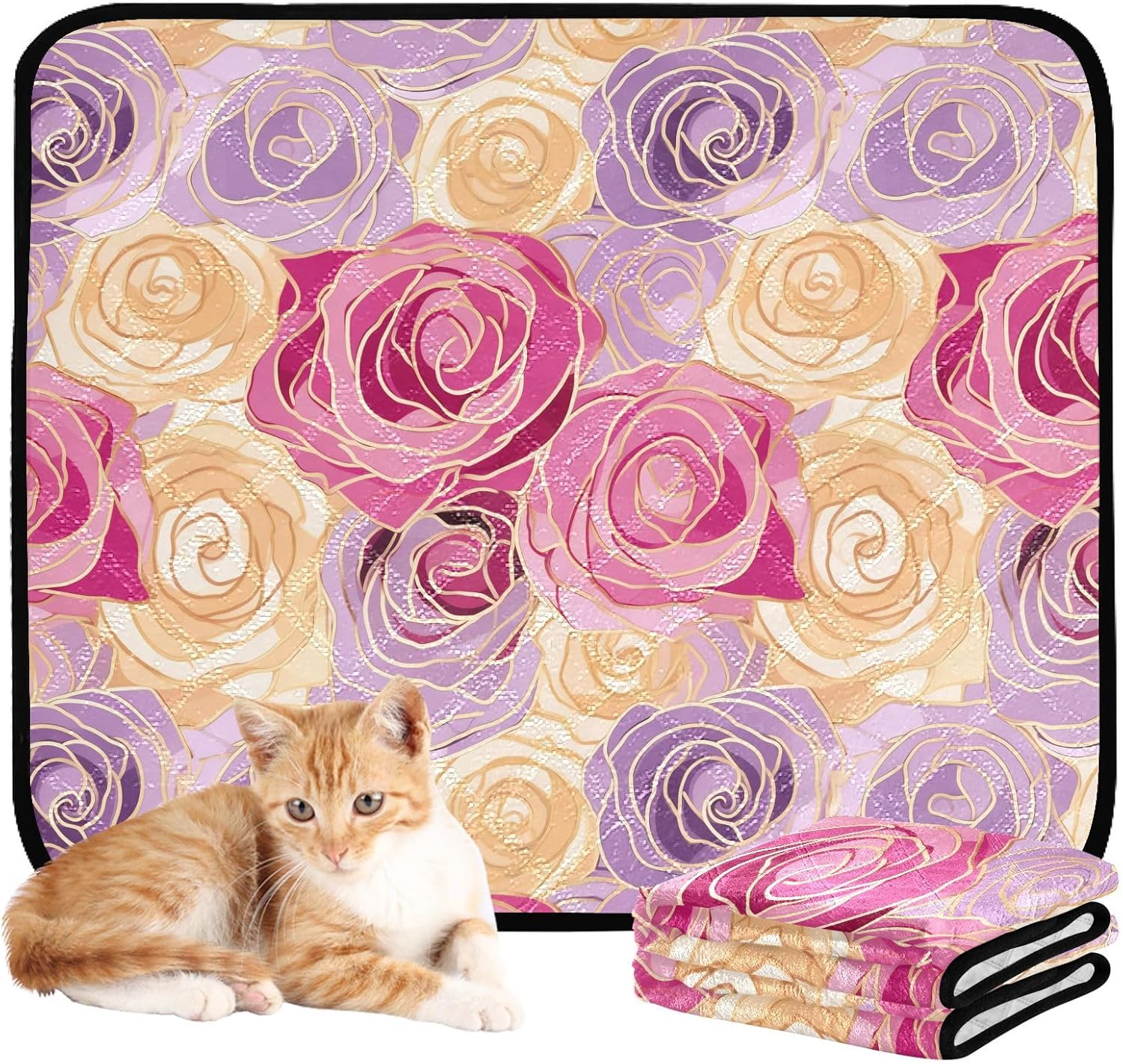 Stacking Flower Pet Mat Reusable Feeding Mats for Food and Water Non-Slip Pee Pads for Dogs Cats 2 Packs
