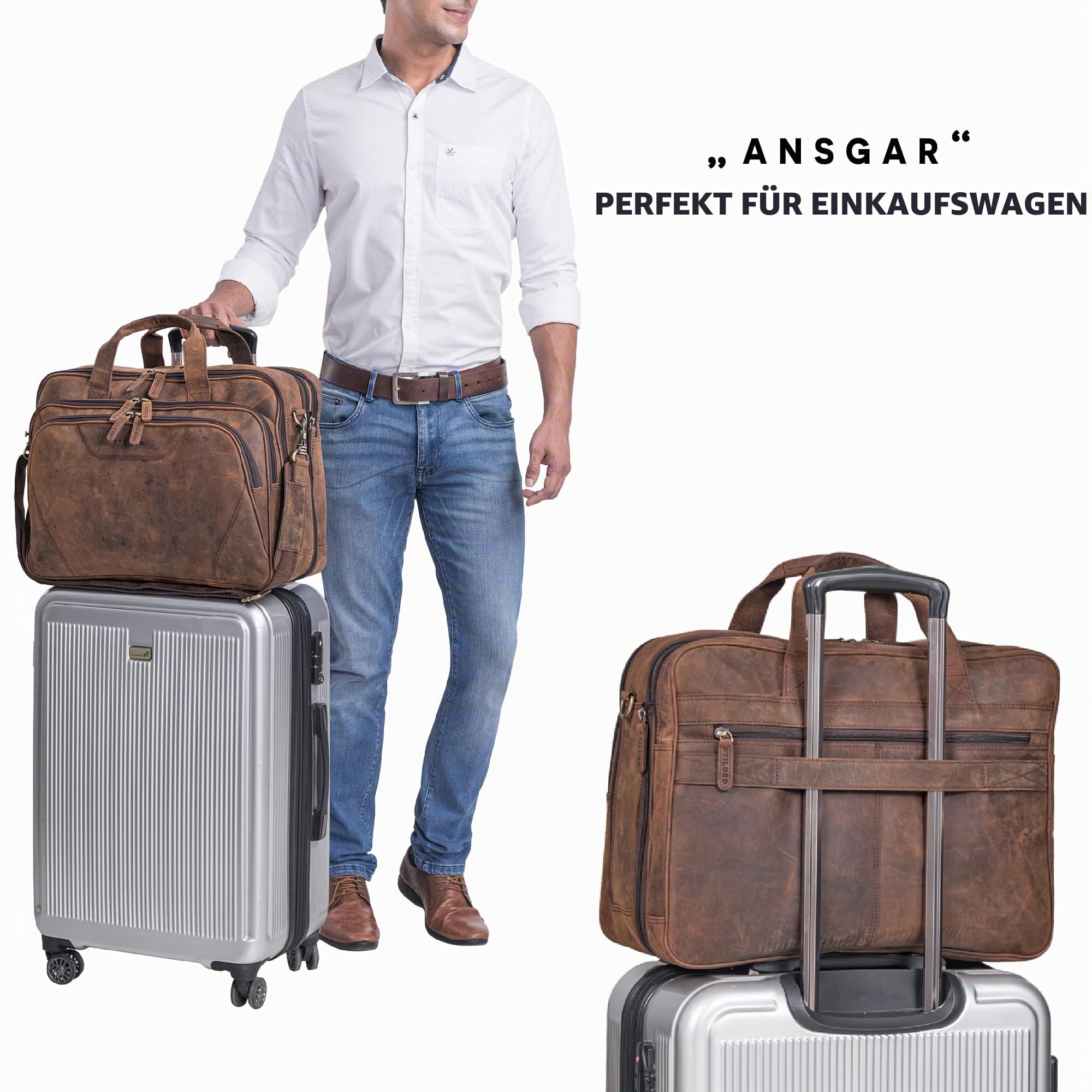 STILORD 'Ansgar' XL Rauleder Aktentasche zum Umhängen für Herren und Damen ideal als Lehrertasche Ledertasche 17-18 Zoll Laptop-Tasche Business oder Ordnertasche Echtleder