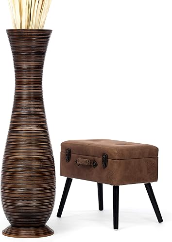 LEEWADEE Jarrón grande de piso soporte de flores hecho a mano hecho de madera, recipiente sofisticado para ramas decorativas y flores secas, 43