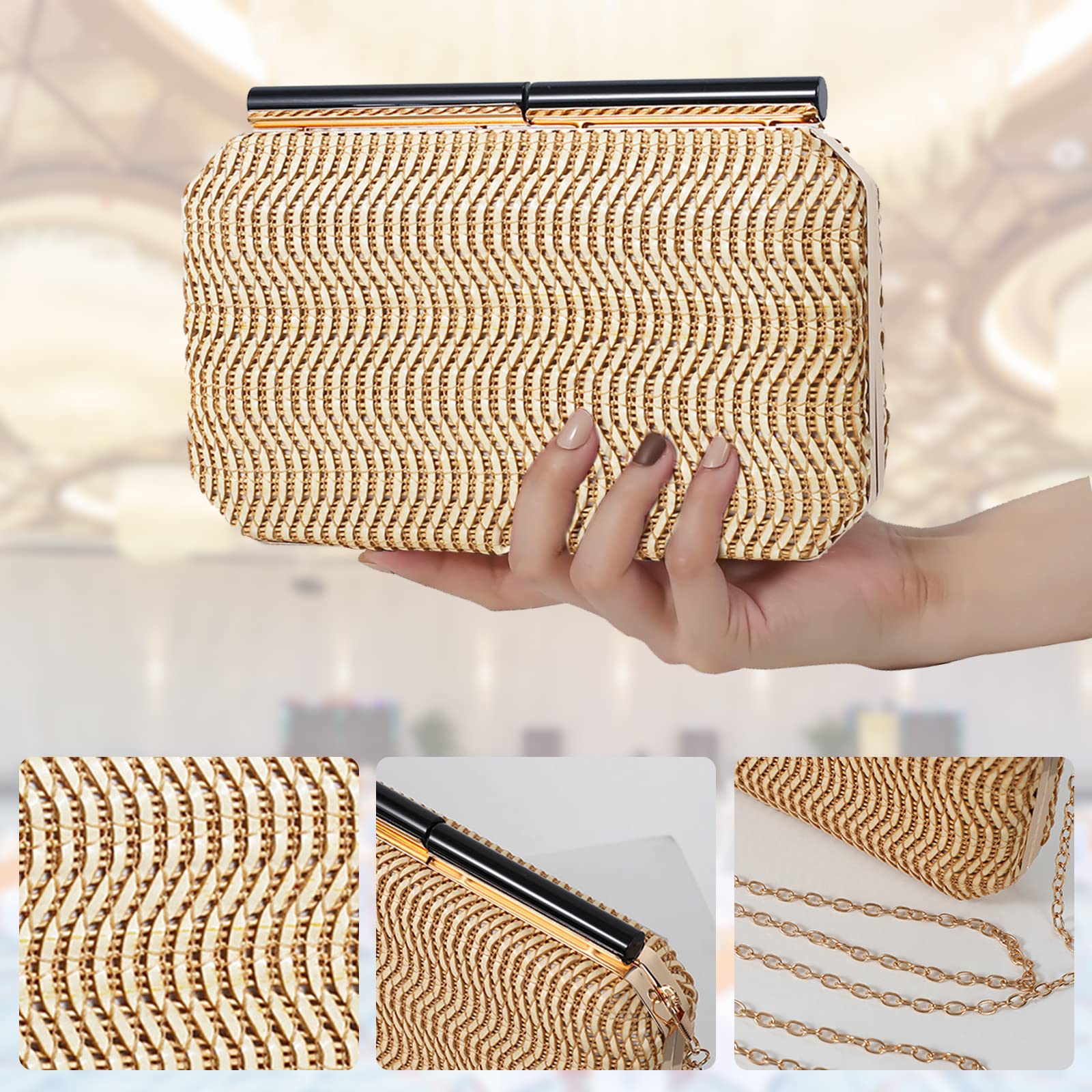 Bolsa de Noche para Mujer Elegante Bolso de Mano Bolso de Fiesta Pequeña Bolsa de Cadena Bolso Bandolera PU Cuero Bolso de Hombro para Fiesta de Graduación Boda Banquete Amarillo Claro
