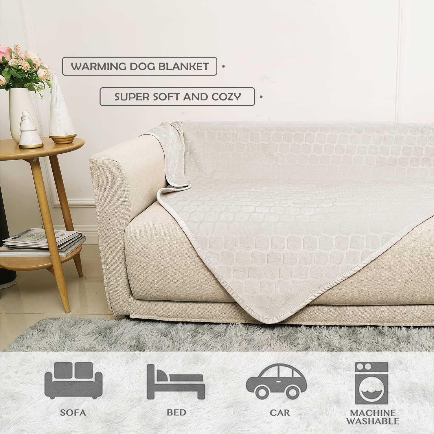 fuguitex Manta impermeable para perro, funda de cama de terciopelo de cristal para perro, manta de felpa para mascotas, manta para sofá