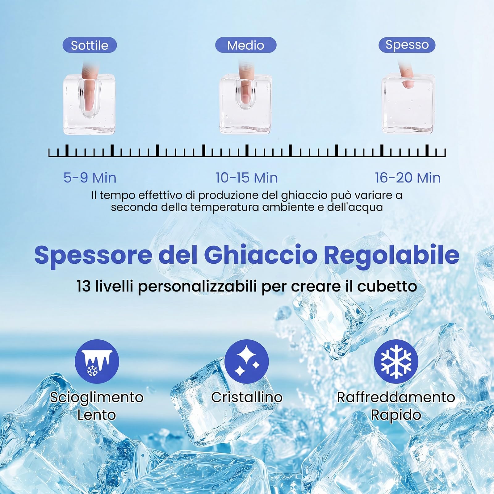 COSTWAY Macchina Ghiaccio, 15 kg/24 H, Ice Maker da Tavolo (Nero) | Silenzioso per Cubetti di Ghiaccio, con 13 Spessori, Autopulizia, Display, Timer, Serbatoio Esterno, Compatto per Casa