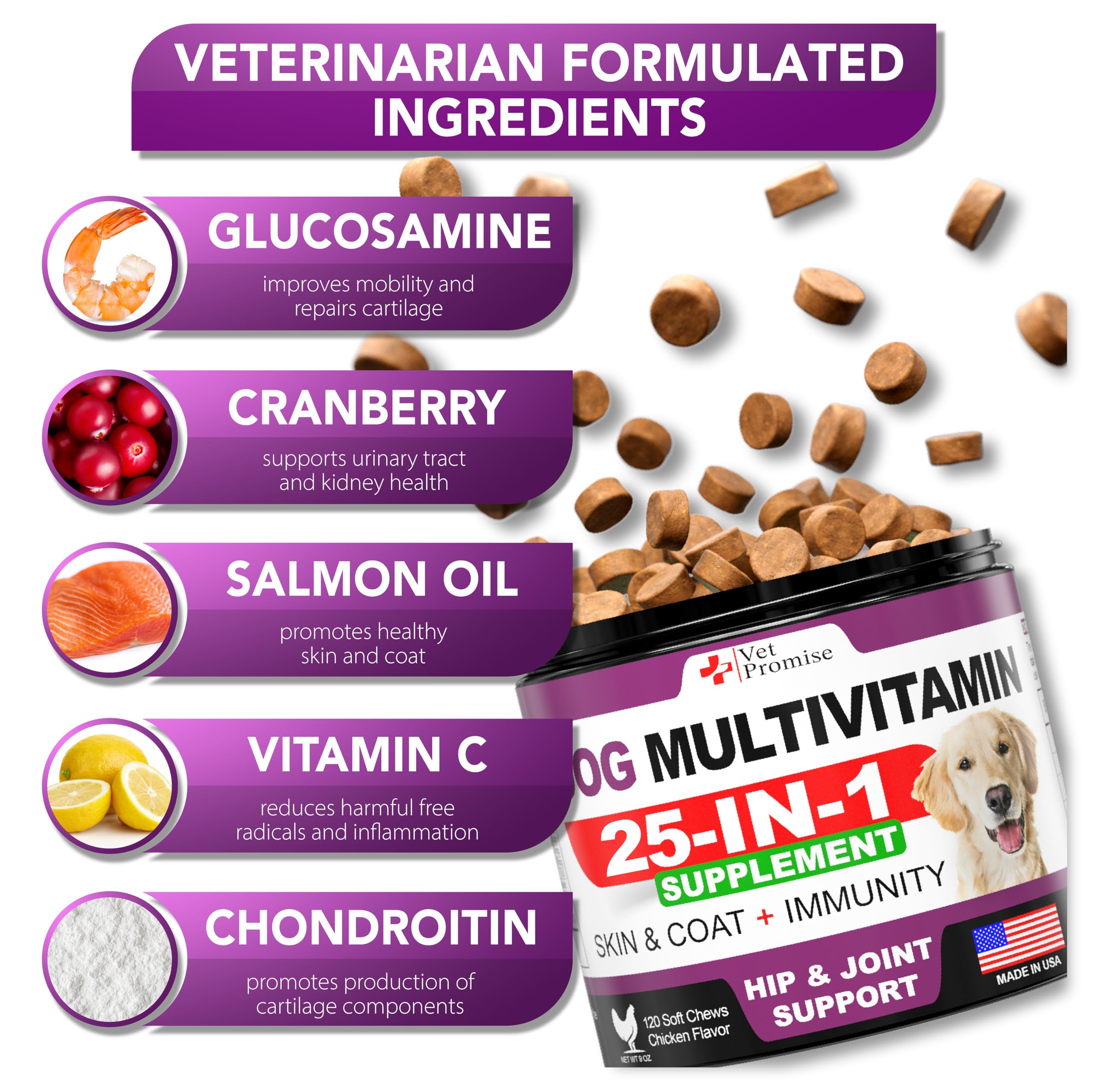 Dog Multivitamin Chewable with Glucosamine - Dog Vitamins and Supplements - Senior & Puppy Multivitamin for Dogs - Pet Joint Support Health - Immunity - Mobility - Energy - Gut - Skin - 120 Chews - image 3