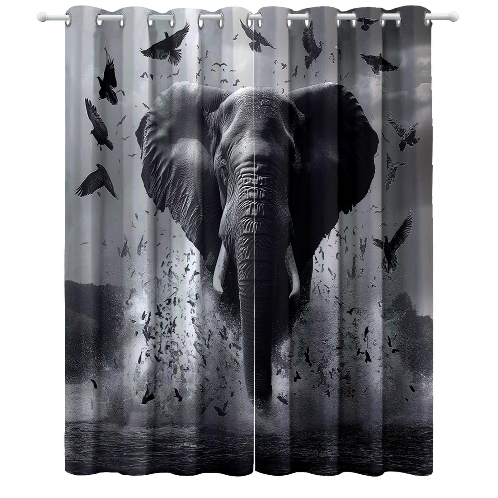 Zasłony Termiczne 140x260 cm Set 2 – Antirumore, Anti-Luce, Elefanti Uccelli, Szary